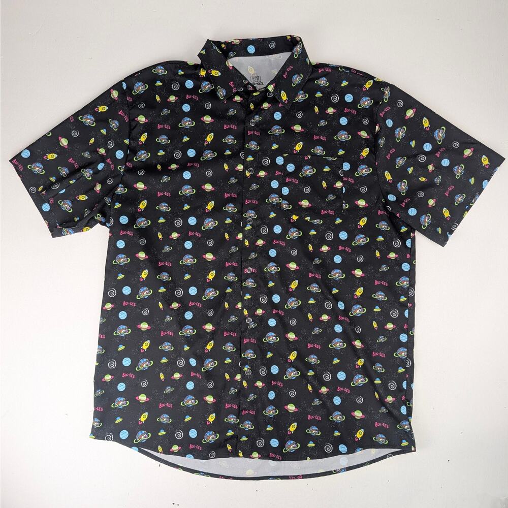 Buc-ee's Men's XL Performance Button Up Shirt - No Iron Black/Space Print